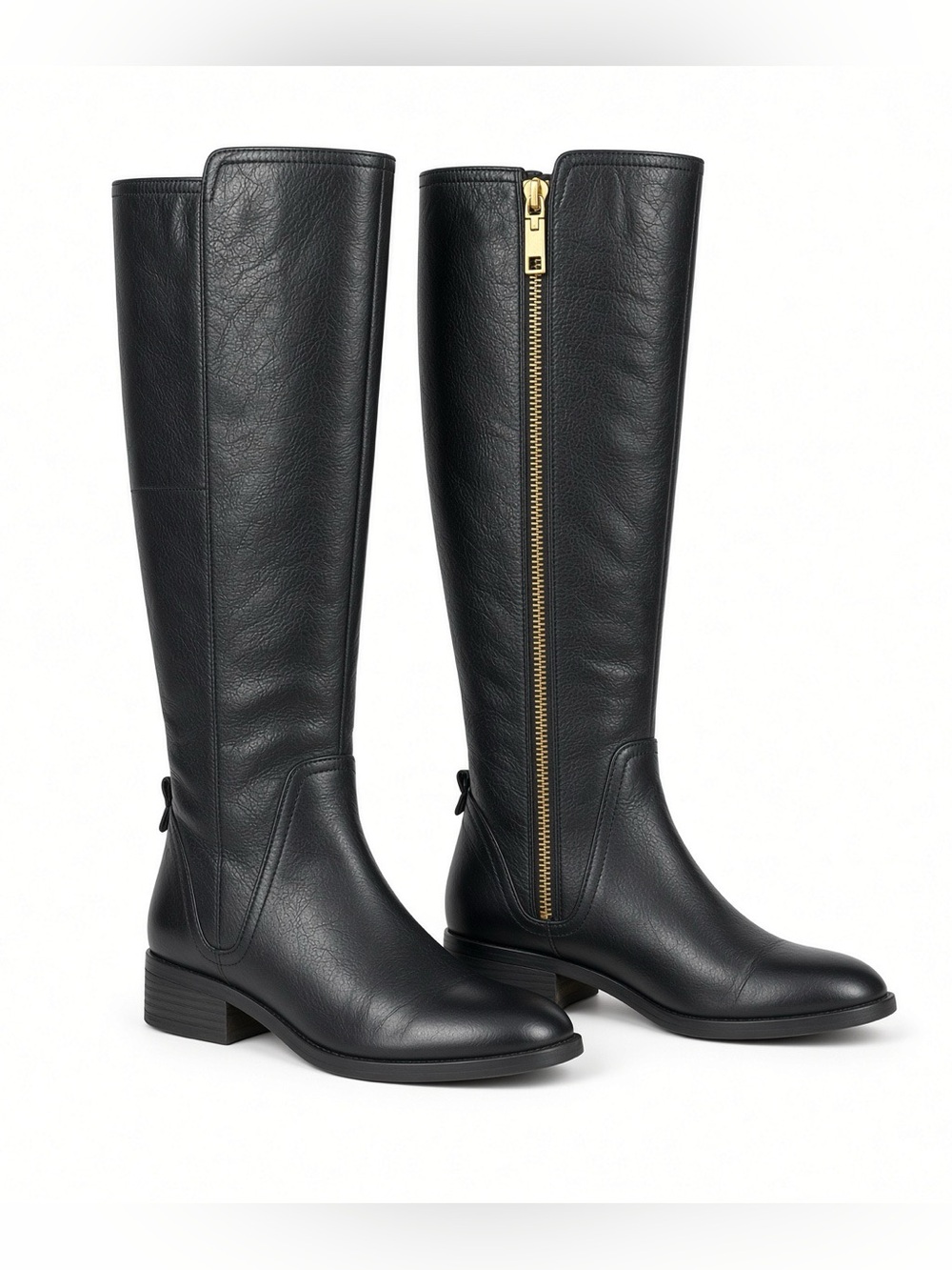 Aldo Black Leather  Boots with Gold Side Zip